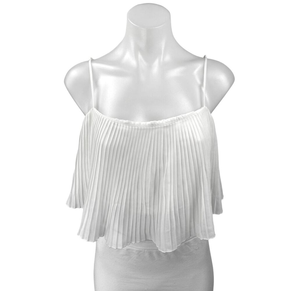 Princess Polly White Sleeveless Pleated Ruffle Scoop Neck Camisole Crop Top 12